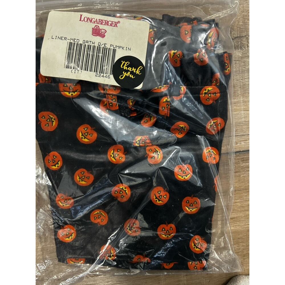Longaberger Medium Gathering Basket Liner - Black w/Orange Pumpkins NEW
